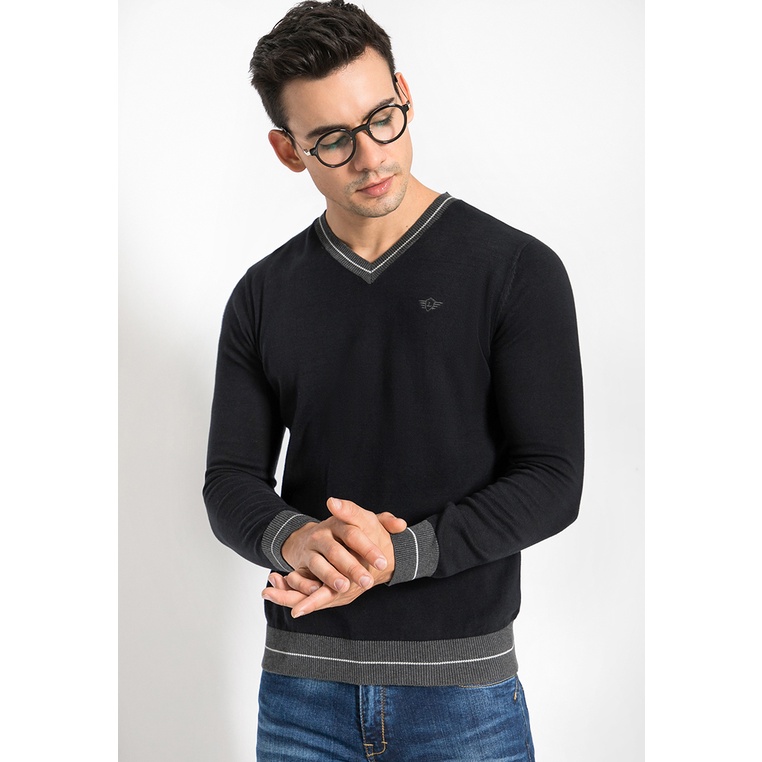 LGS - เสื้อสเวตเตอร์ลําลอง - ผู้ชาย - คอ V - สีดํา - Regular Fit - CST.260.D056.03.ซี
