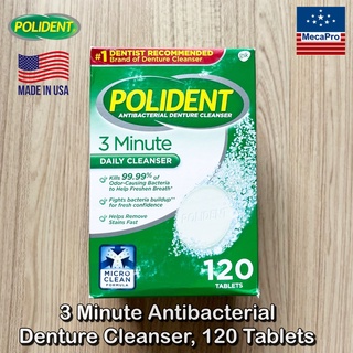 Polident® 3 Minute Antibacterial Denture Cleanser, 120 Tablets เม็ดฟู่ทำความสะอาดฟันปลอม โพลิเดนท์