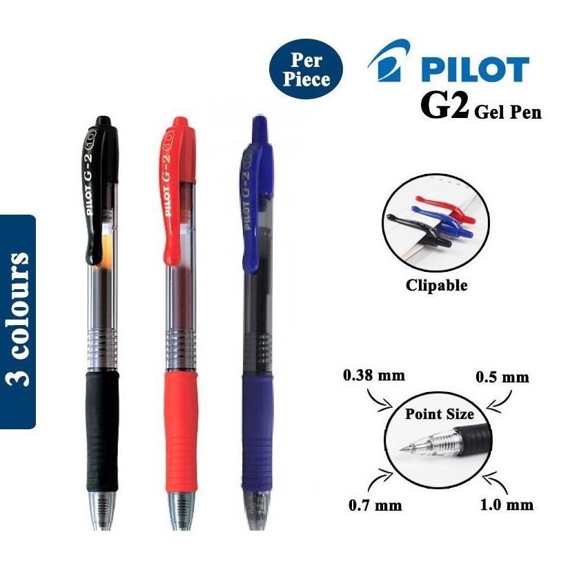 Pilot G2 Retractable Gel Pen (0.5mm 0.7mm 1.0mm) สีดํา น้ําเงิน แดง