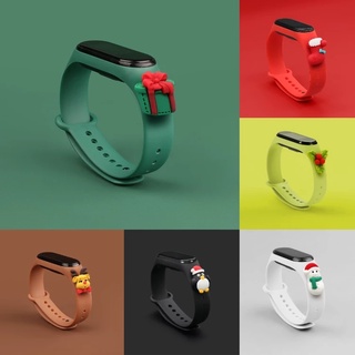 สายนาฬิกาข้อมือซิลิโคน แบบนิ่ม ลายการ์ตูนคริสต์มาส สําหรับ Xiaomi Mi Band 3 4 5 6 7 Mi Band 7 Sports