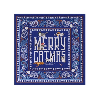 [MT06-00000010] พรมเช็ดเท้า พรมดักฝุ่น ลาย Merry CatMas ขนาด 120x120 ซม (ChrisMas Collection)