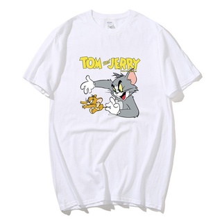 ราคาต่ำสุด!! เสื้อยืดผ้าฝ้าย พิมพ์ลายการ์ตูนหนู Jerry breathe Cat Tom สีขาว สําหรับผู้ชาย PTY65RE662668S-3XL