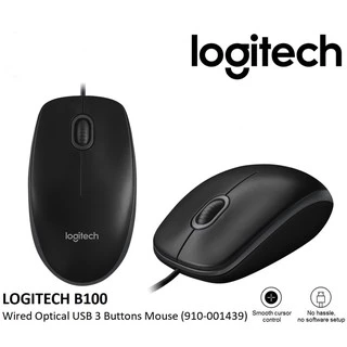 🔥ขายดีมาก🔥⚡️เม้าส์ยูเอสบี⚡️ Logitech B100 Optical Mouse USB (Black) ความละเอียด 800 dpi ขนาดมาตรฐานจับสะดวก