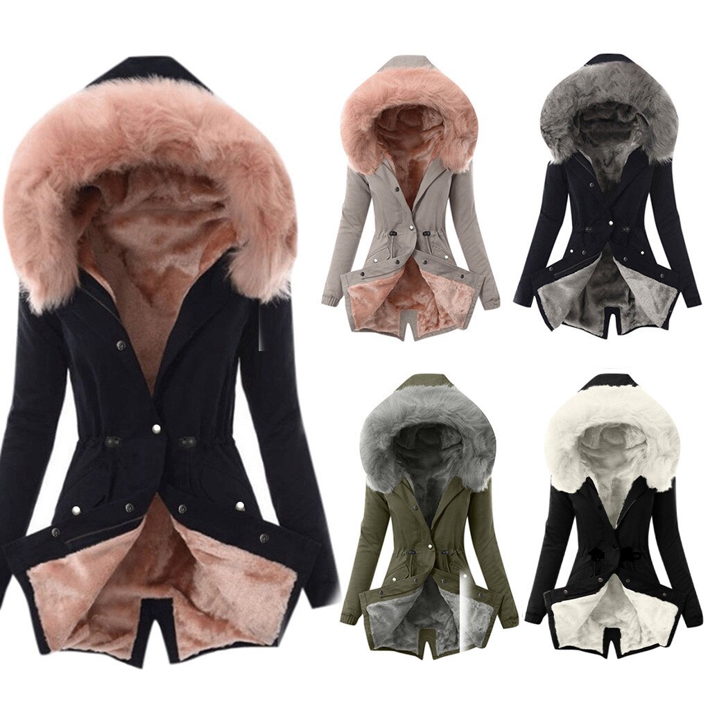 Autumn Winter Jacket Ladies Fur Lining Coat Womens Winter Warm Thick ...