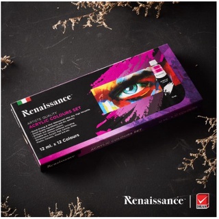 Renaissance สีอะคริลิค ชุดสีอะคริลิค 12 มล. 12 สี จำนวน 1 กล่อง