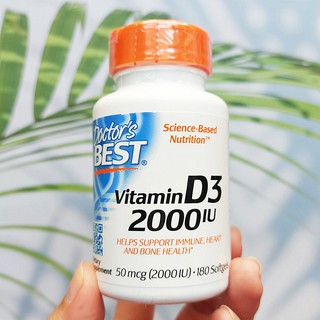 วิตามินดีสาม Vitamin D3 2,000 IU 180 Softgels (Doctors Best®) เสริมสร้างภูมิต้านทาน เพื่อสุขภาพที่ดีของกระดูก และหัวใจ