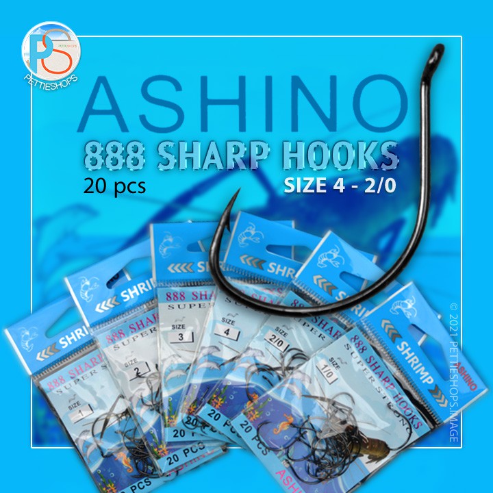 เบ็ดตกกุ้ง Ashino 888 Sharp Hooks แพ็คคู่ 6 ขนาด
