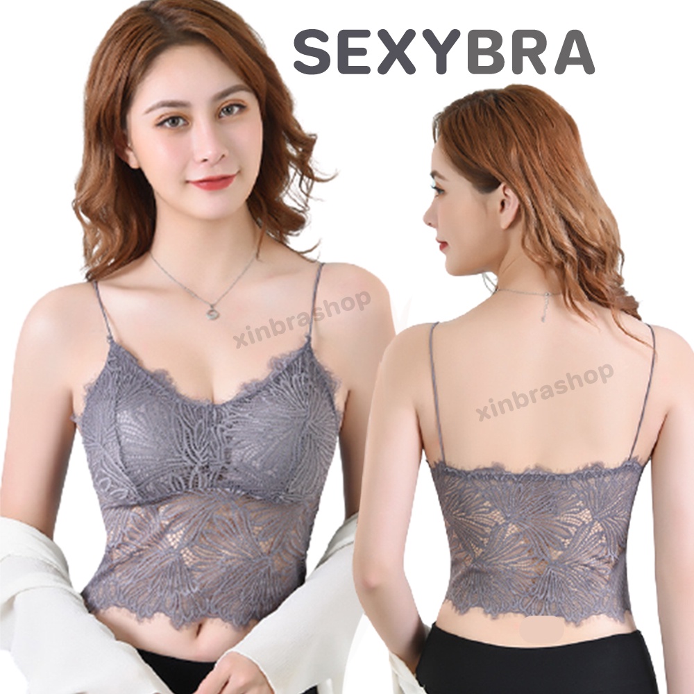 เสื้อชั้นใน สายเดี่ยว บราลูกไม้ เเบบสวม ฟองน้ำในตัว เสื้อในลูกไม้ ใส่สบาย ผ้านิ่ม ระบายอากาศ