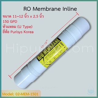 ไส้กรอง RO Membrane 150 GPD 11-12 นิ้ว ยี่ห้อ Purisys Korea (U Type)