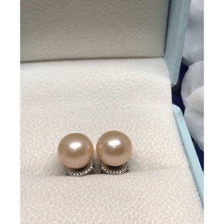 ต่างหูมุกทรงกลมสีพีช size 11-11.1 mm