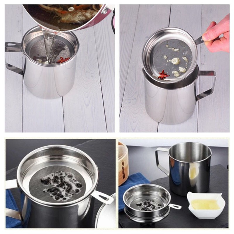 หม้อกรองน้ำมัน  สแตนเลส พร้อมตะแกรงกรอง  1.3 L แบบหนา ทนต่อความร้อน