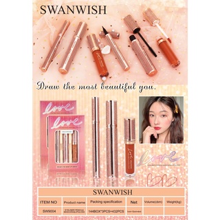 ลิปกลอส SWANWISH เซ็ทเดียวมีลิปกลอส มาสคาร่าและไฮไลเนอร์ในกล่องเดียว สวยติดทนนาน