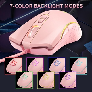 เมาส์เกมมิ่งมีสาย DPI ลายการ์ตูนแมว สีชมพู ปรับได้ 800-1200-1600-2400 RGB มีไฟแบ็คไลท์ ออกแบบตามสรีรศาสตร์ 6 ปุ่มกด สําหรับ PC โน้ตบุ๊ก