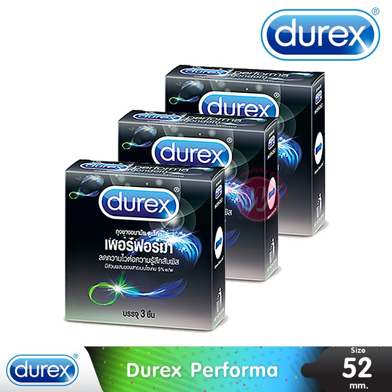 ถุงยางอนามัย Durex performa ดูเร็กซ์ เพอร์ฟอร์มา ชะลอการหลั่ง 52.5 แพ็ค 3 กล่อง