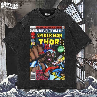 เสื้อยืดผ้าฝ้าย เสื้อยืด พิมพ์ลาย Spiderman AND THOR OVERSIZE WASHING VINTAGE | เสื้อยืด โอเวอร์ไซส์ | เสื้อยืด ขนาดใหญ่