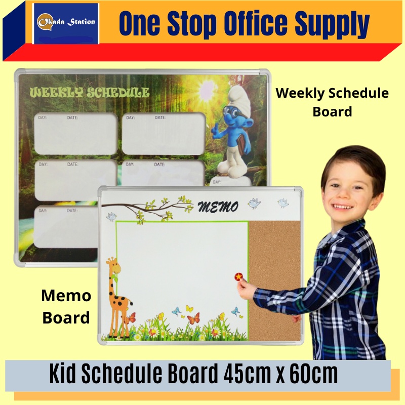 OKADA Schedule Board / Kid Planners Board / 45cm x 60cm / Planner white board / Weekly Planner / Whi