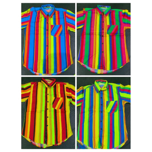 🌸เสื้อเชิ้ตแหยมลายทางแขนสั้น  ไซส์M-XL, 2XL-4XL, 50,52
