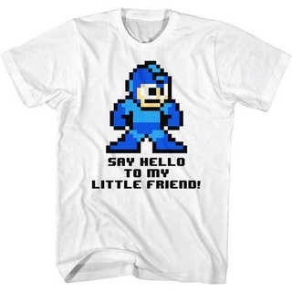 เสื้อยืดสีขาวเสื้อยืด พิมพ์ลาย Mega Man Say Hello To My Little Friend Capcom Video Game สําหรับผู้ใหญ่S-4XL