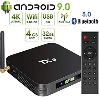 กล่องรับสัญญาณ TX6 dual-band WIFI Bluetooth Android 9.0 4k เครือข่ายเครื่องเล่น 4G +32GB