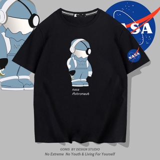 เสื้อยืดแขนสั้น ผ้าฝ้ายแท้ พิมพ์ลายนักบินอวกาศ nasa ทรงหลวม เลือกลายได้ แฟชั่นฤดูร้อน 230 กรัม