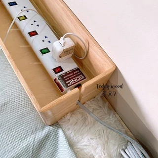 กล่องเก็บสายไฟ เก็บปลั๊กไฟ สายusb กันฝุ่น ไม้จริงทั้งใบ