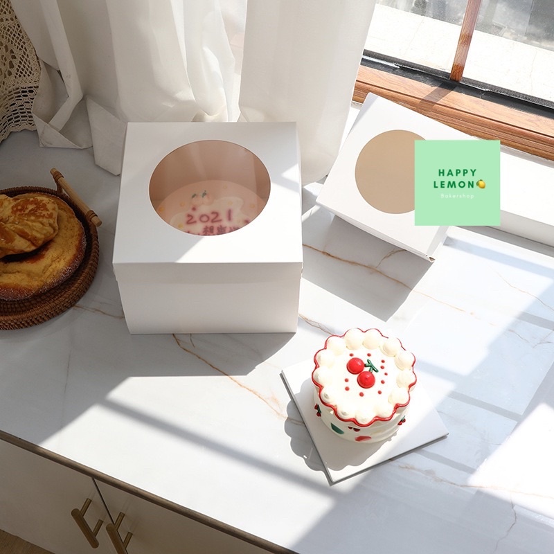 กล่องเค้กกระดาษสีขาว ใส เกาหลี + ถุงหูหิ้ว กล่องเค้กน่ารัก 5 ชุด