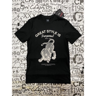 CPS CHAPS MEN TEE เสื้อยืดผู้ชาย GRAPHIC ลาย GREAT STYLE PERSONAL TIGER สีดำ BLACK SIZE S และ M มือ 1 ออก Shop แท้แน่นอน