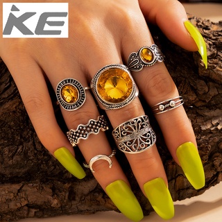 Exaggerated Stacking Jewelry Set of Seven Diamond Cutout Rings Vintage Geometric Ring Set for