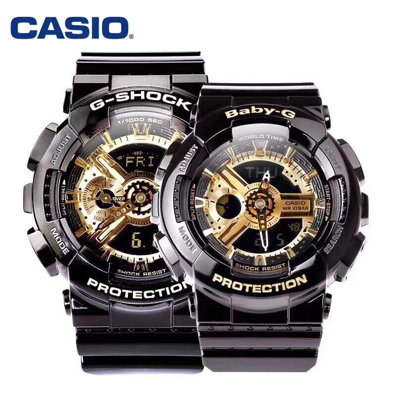 คู่รัก Casio ดู G-SHOCK & BABY-G คู่กีฬาชุดสูทผู้ชายและผู้หญิงบนโต๊ะ