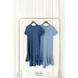 SIRINTRA The SRT X1 TDS02 Blue Jersey Dress เดรสผ้ายืด คอกลม ทรงหลวม แขนสั้น ดีเทลชายระบาย