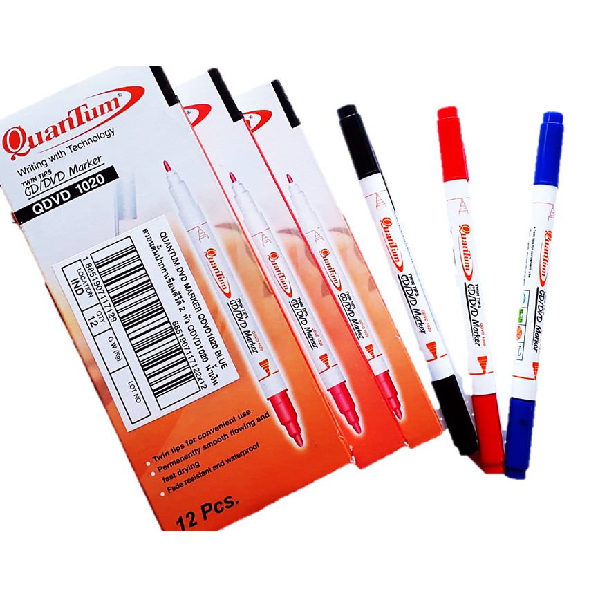 Quantum Qdvd 1020 Twin Tips Cd/Dvd Marker ปากกาเขียน ซีดี ดีวีดี ลบไม่ออก  ขายยกกล่อง 1 กล่อง / 12 แท่ง | Shopee Thailand
