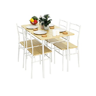 [เหลือ1840 รับ12%] HomeHuk ชุดโต๊ะกินข้าว พร้อมเก้าอี้ 4 ที่นั่ง โครงเหล็ก 110x70x75 cm 30" ท็อปไม้ MDF ลายไม้ โต๊ะ โต๊ะไม้ โต๊ะกินข้าว โต๊ะอาหาร ชุดโต๊ะอาหาร เก้าอี้กินข้าว โต๊ะมินิมอล เก้าอี้ไม้ MDF Modern Dining Table Set with 4 Chairs