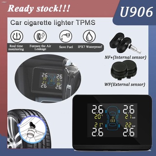 Careud U906 ปลั๊กเสียบที่จุดบุหรี่ในรถยนต์ TPMS LCD ระบบตรวจสอบความดันยางรถยนต์แบบไร้สาย USB ชาร์จ 4 เซ็นเซอร์ภายนอก / ภ