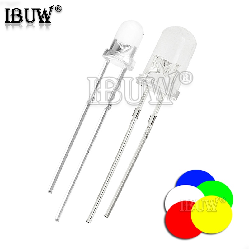 ไดโอดเปล่งแสง F3 F5 3 มม. 5 มม. ทรงกลม สีเขียว เหลือง น้ําเงิน ขาว แดง 100 ชิ้น