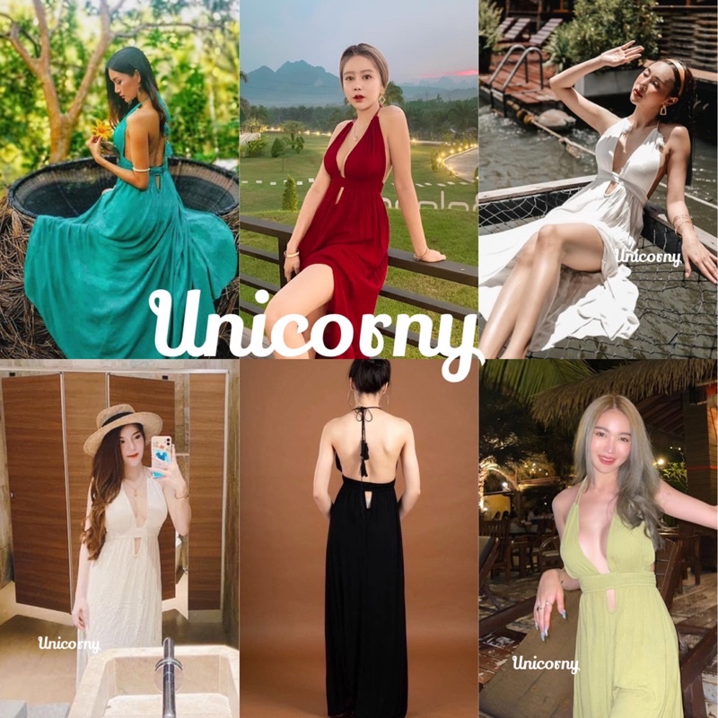 Unicrony เดรสผูกคอ กระโปรงผ่าข้าง งานสวยมาก ผ้าเปลือกไม้ ใส่แล้วหุ่นดีสุดๆ