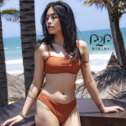 P2P BIKINI - บิกินี่สองชิ้นพร้อมเสื้อคล้องคอกางเกงสามเหลี่ยมสีส้ม - BTK350M_TG