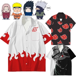 เสื้อยืดแขนสั้นลําลอง พิมพ์ลายนารูโตะ Akatsuki สไตล์ฮาวาย สําหรับผู้ชาย และผู้หญิง