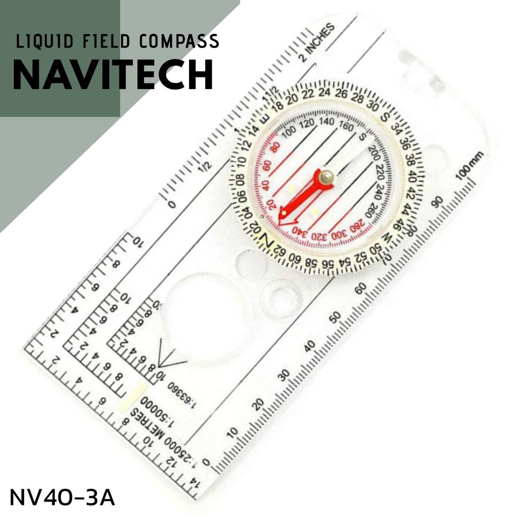 เข็มทิศ เข็มทิศลูกเสือ สำรวจใช้กับแผนที่  Map Ruler Compass #NV40-3A