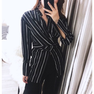 เสื้อเชิ้ตลายริ้ว STRIPED WRAPPED SHIRT DRESSES