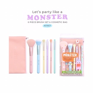 นีคาร่า มอนสเตอร์ ชุดแปรงแต่งหน้า 6 ชิ้น พร้อมกระเป๋า Neecara MONSTER 6 Piece Brush Set &amp; Cosmetic Bag #N1967