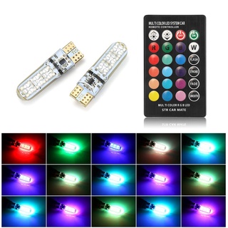 ไฟอ่านหนังสือ rgb t10 led 194 168 w5w 5050 smd rgb พร้อมรีโมตคอนโทรล สําหรับรถยนต์ 2 ชิ้น