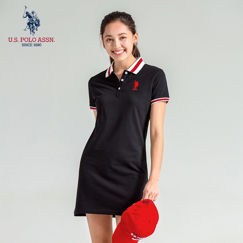 Us Polo Assn New Summer Cotton Ladies Casual One-piece Polo Skirt Classic Three-color Short-sleeved Temperament T-shirt