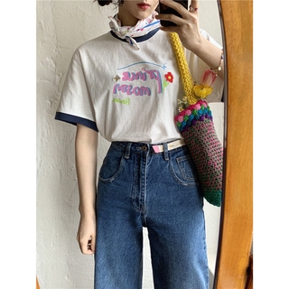 Pure Cotton 2021new summer casual versatile short sleeve loose T-shirt ins Korean style simple fashion brand student BF