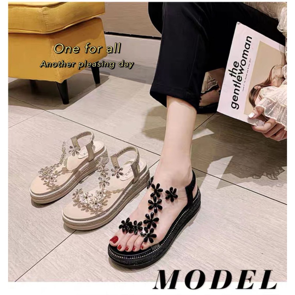 @พร้อมส่ง@ ฮิตที่สุด รุ่น TX168 รองเท้าส้นสูงรัดส้น แต่งเพชรลายดอกไม้ น้ำหนักเบาสบาย ไม่ลื่น เพิ่มคว