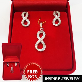 Inspire Jewelry ชุดเซ็ทเครื่องประดับมงคล จี้เพชรCZ รูปอินฟินิตี้ White gold จี้size 1x2cm และต่างหู size0.7x1.8cm