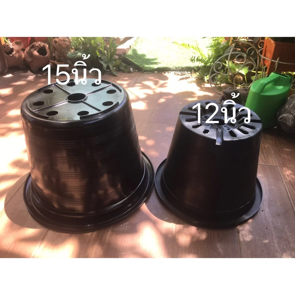 กระถางต้นไม้พลาสติกสีดำ สีขาว ขนาด12นิ้ว15นิ้วแพ็คละ3ใบ อุปกรณ์ตกแต่งสวน