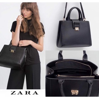 ZARAแท้ทุกใบพร้อมส่ง! ZARA SQUARE CITY BAG กระเป๋าถือหรือสะพายรุ่นแนะนำวัสดุหนังลาย Saffiano สวยอยู่ทรงสไตล์ PRADA ใบใหญ