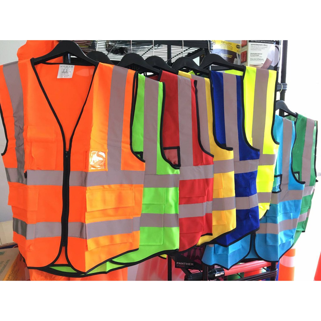 เสื้อจราจรสะท้อนแสง Reflective Vest เสื้อช่าง มีกระเป๋าหน้า พร้อมที่ใส่บัตร รุ่น MT029