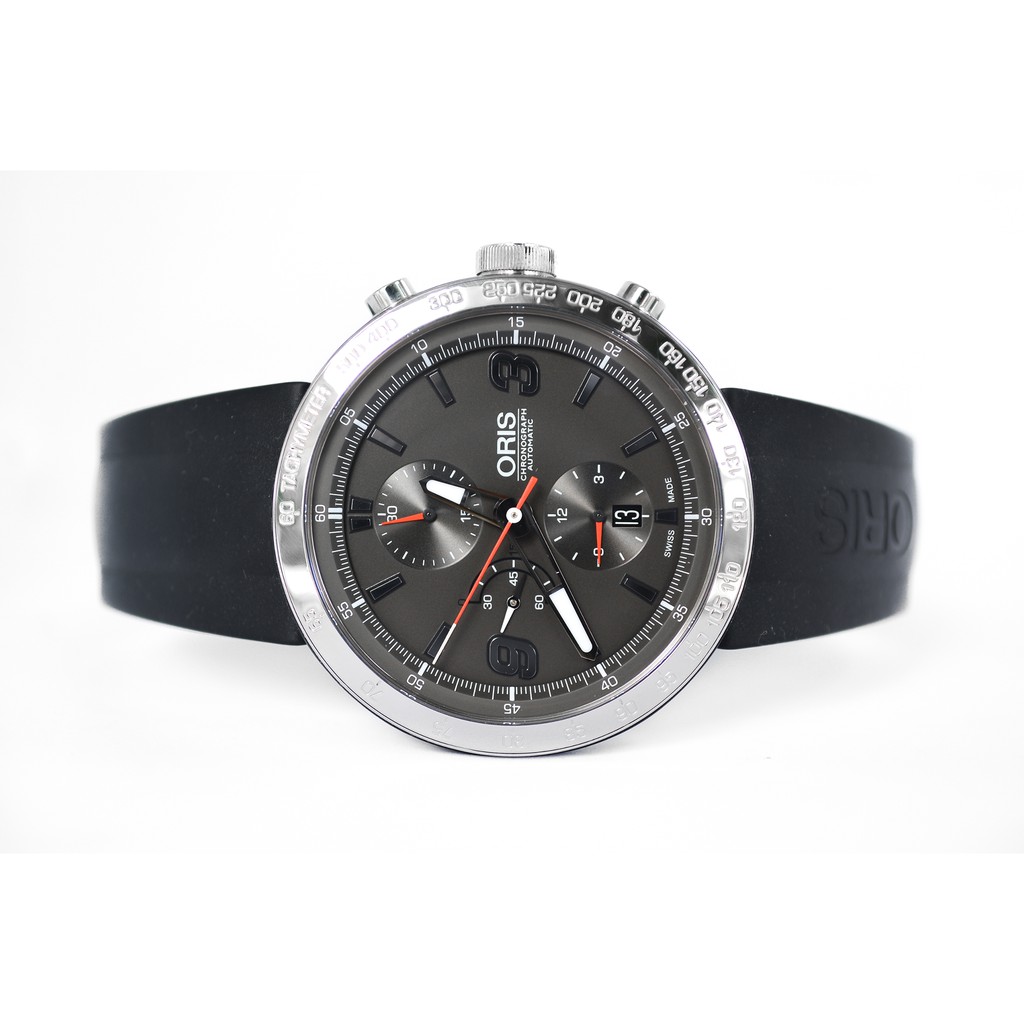 Oris TT1 Chronograph Automatic ขอบเงา สายยาง หน้าดำ