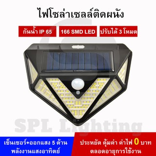 (ลด30% โค้ดMAYINC30) ไฟโซล่าเซลล์ติดผนัง 166LED เซ็นเซอร์ตรวจจับความเคลื่อนไหว เปิด/ปิดอัตโนมัติ 3 โหมด กันน้ำ Ip65